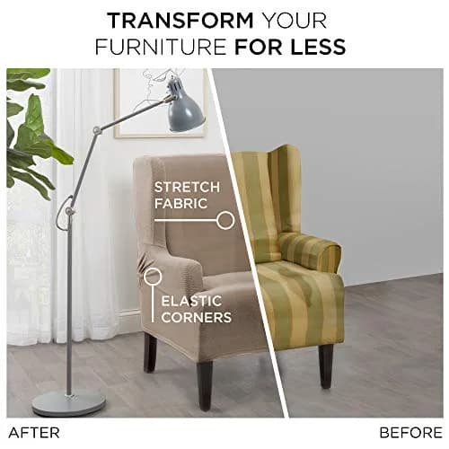 Zenna Home Pixel Stretch 1-pc Wing Chair Slipcover Sand 81cm (31in) | Protects Furniture from Daily Wear thumbnail 3