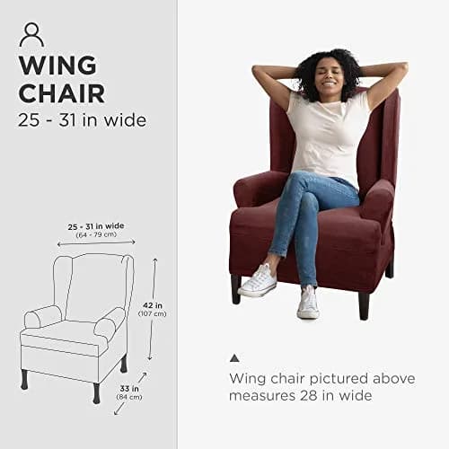 Zenna Home Maytex Pixel Stretch Wing Chair Slipcover Wine Red 63.5cm (25") | OEKO-TEX Certified thumbnail 5