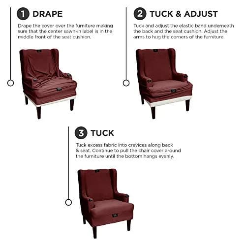 Zenna Home Maytex Pixel Stretch Wing Chair Slipcover Wine Red 63.5cm (25") | OEKO-TEX Certified thumbnail 6