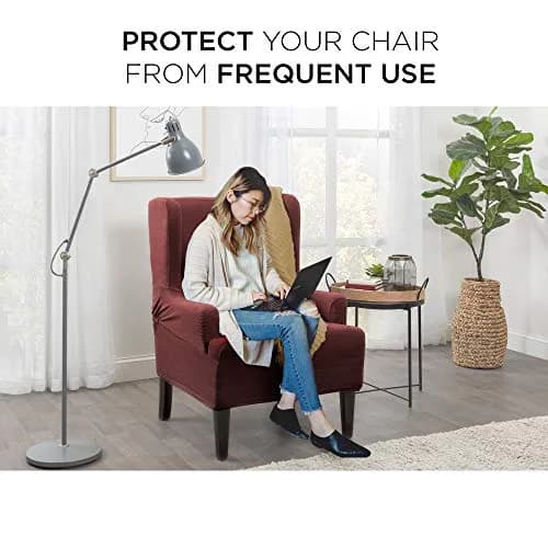 Zenna Home Maytex Pixel Stretch Wing Chair Slipcover Wine Red 63.5cm (25") | OEKO-TEX Certified thumbnail 2