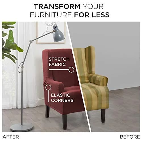 Zenna Home Maytex Pixel Stretch Wing Chair Slipcover Wine Red 63.5cm (25") | OEKO-TEX Certified thumbnail 3