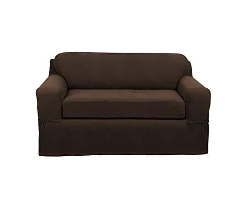 Zenna Home Maytex Pixel Ultra Soft Stretch 2-Piece Loveseat Slipcover, Chocolate 185.42 cm (73 in) | Patented Separate Seat Cushion thumbnail 1
