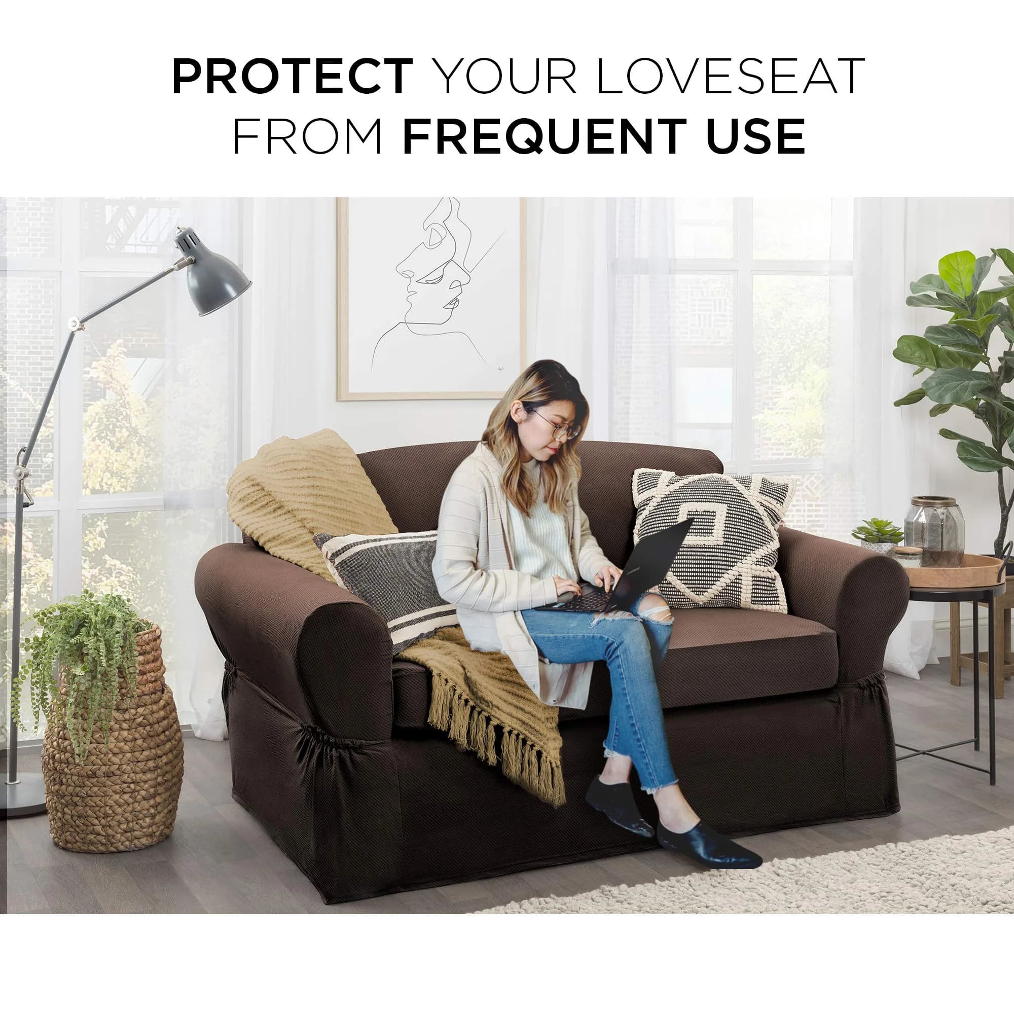 Zenna Home Maytex Pixel Ultra Soft Stretch 2-Piece Loveseat Slipcover, Chocolate 185.42 cm (73 in) | Patented Separate Seat Cushion - view 2