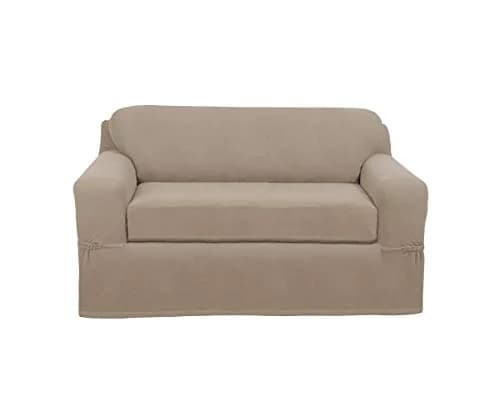 MAYTEX Pixel Ultra Soft Stretch 2 Piece Loveseat Furniture Cover Slipcover, Sand | Fits Loveseats up to 73" Long thumbnail 1