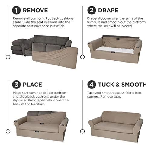 MAYTEX Pixel Ultra Soft Stretch 2 Piece Loveseat Furniture Cover Slipcover, Sand | Fits Loveseats up to 73" Long thumbnail 6