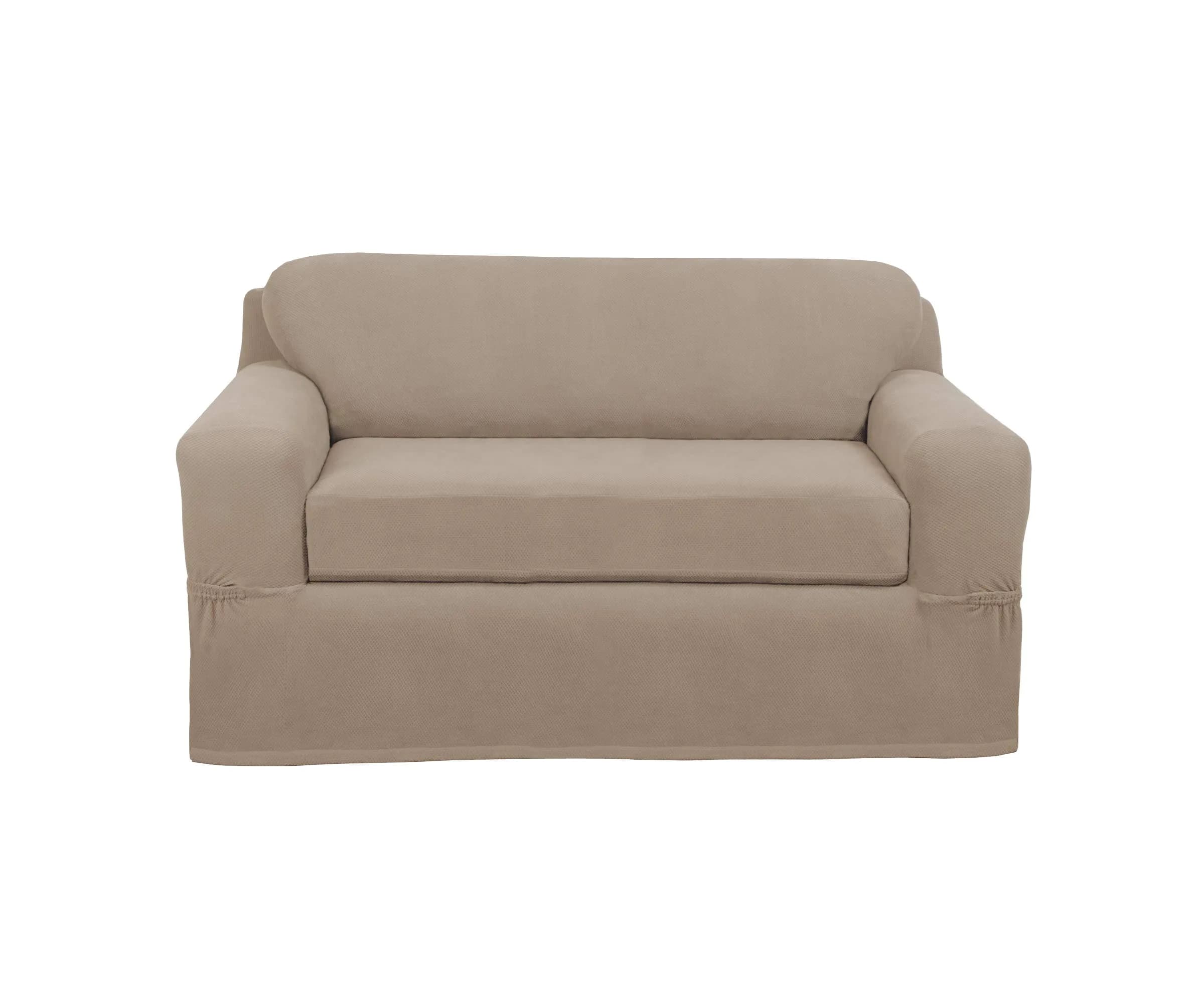 MAYTEX Pixel Ultra Soft Stretch 2 Piece Loveseat Furniture Cover Slipcover, Sand | Fits Loveseats up to 73" Long - main product image