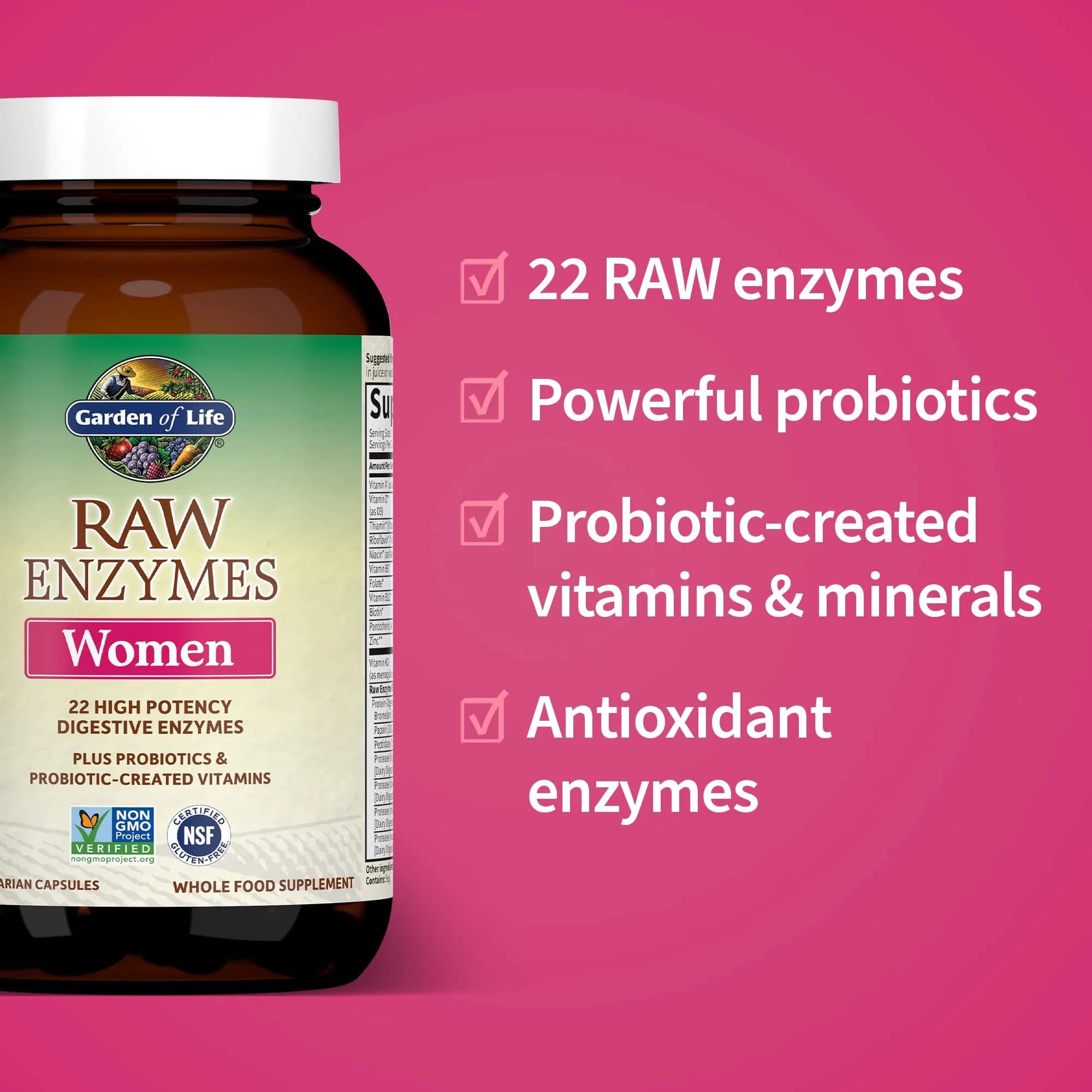 Garden of Life RAW Enzymes for Women 90 Capsules | Digestive Enzyme Supplement for Women - view 4