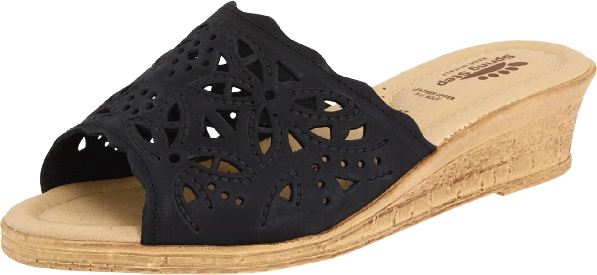 Spring Step Estella Wedge Sandal - White - EU 42 / US 10.5-11 | Elegant Italian Leather Design with 1.75 in Wedge — Black / 6.5-7