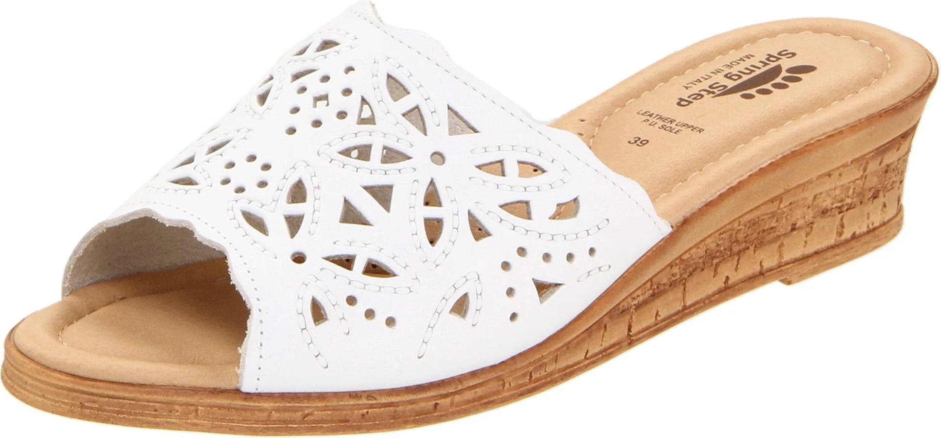Spring Step Estella Wedge Sandal - White - EU 42 / US 10.5-11 | Elegant Italian Leather Design with 1.75 in Wedge — White / 9.5-10