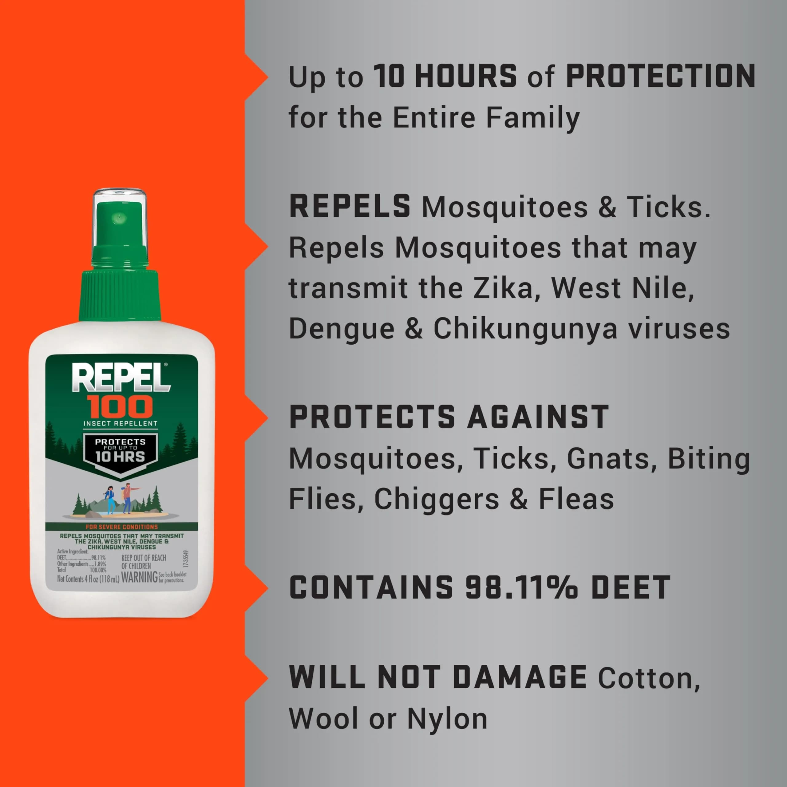 Repel 100 Insect Repellent Pump Spray 118ml (4 Fl Oz) | 10-Hour Protection Against Mosquitoes, Ticks, and Biting Flies - view 7