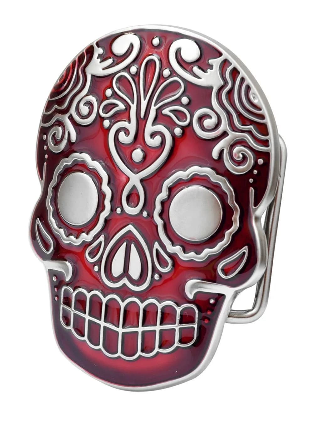 Ivory Falcon Belt Buckle Large Red Aztec Skull | Mexican Dia De Los Muertos Style