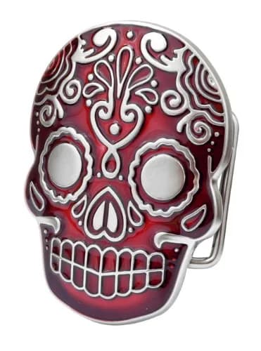 Ivory Falcon Belt Buckle Large Red Aztec Skull | Mexican Dia De Los Muertos Style thumbnail 1