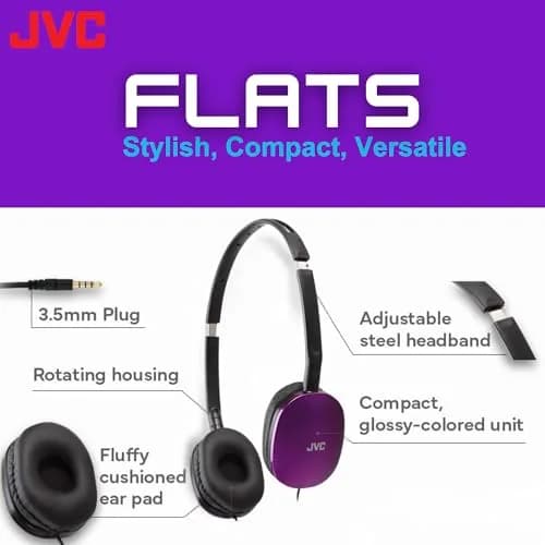 JVC Flats On-Ear Wired Headphones - Violet - 30mm Driver | 1.18" (30mm) Dynamic Driver - view 2