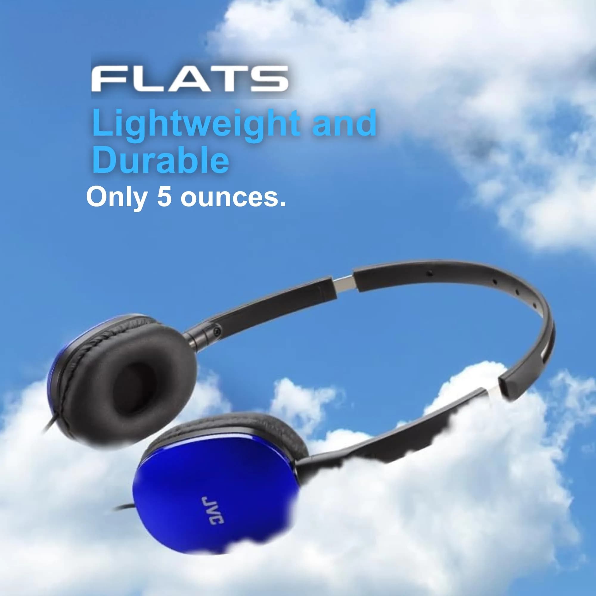 JVC HAS160A Flat Foldable On-Ear Headphones - Blue | 1.2m (3.9ft) Cable - view 6
