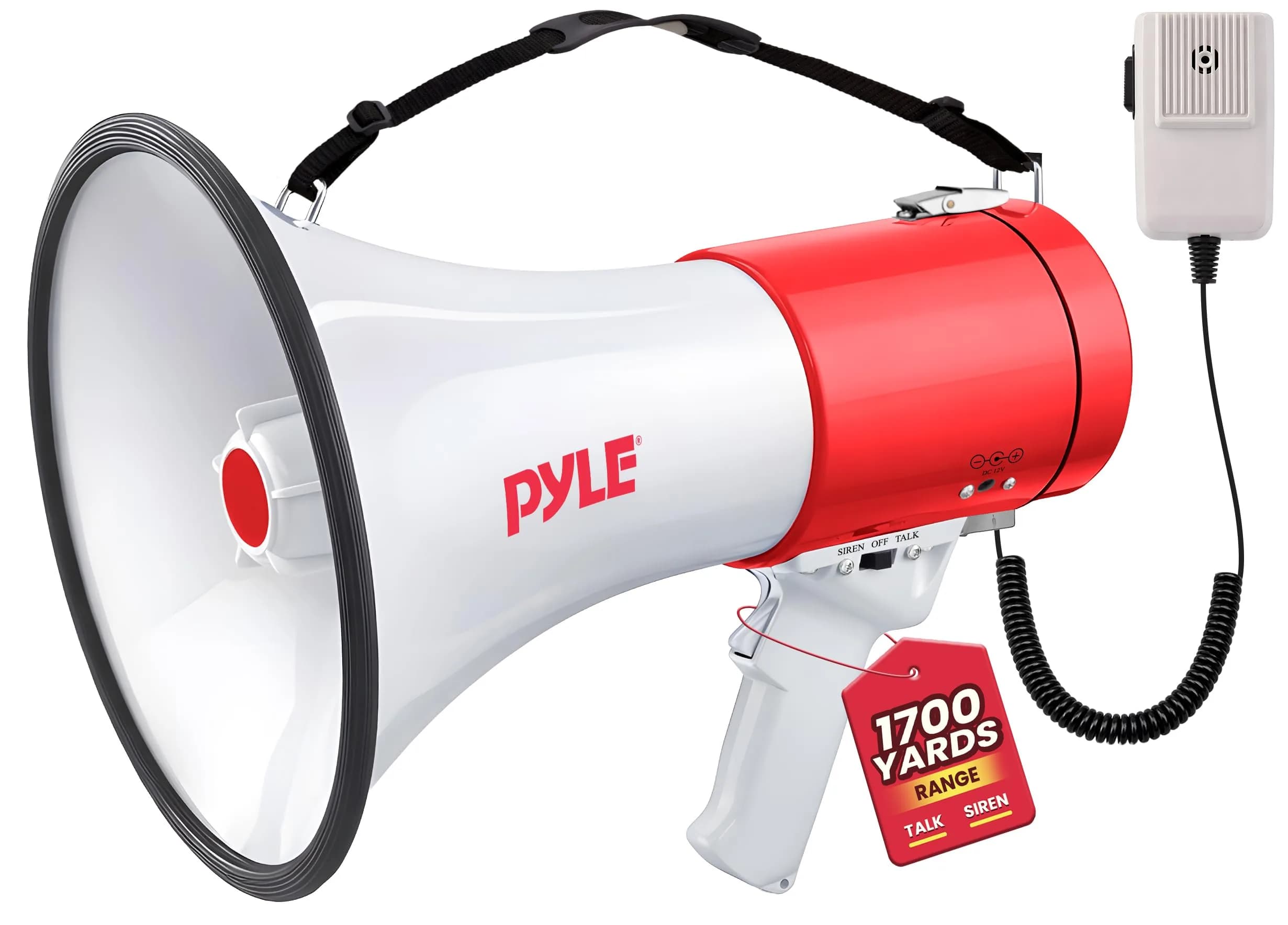 Pyle Megaphone 50W PA Bullhorn - Built-in Siren, Adjustable Volume & 1760 Yard Range, Record Function for Sports & Safety