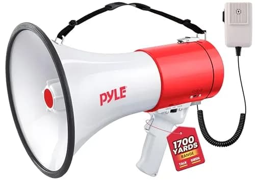 Pyle Megaphone 50W PA Bullhorn - Built-in Siren, Adjustable Volume & 1760 Yard Range, Record Function for Sports & Safety thumbnail 1