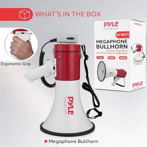 Pyle Megaphone 50W PA Bullhorn - Built-in Siren, Adjustable Volume & 1760 Yard Range, Record Function for Sports & Safety thumbnail 8