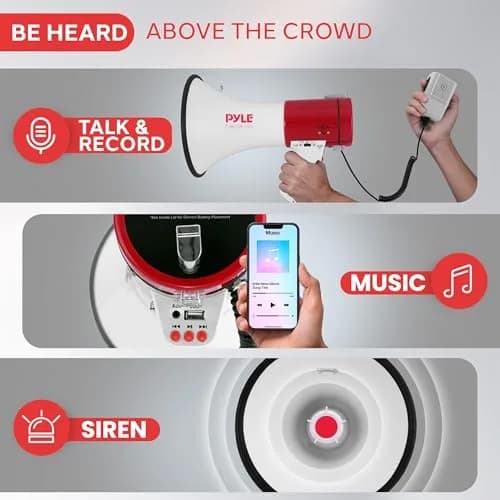 Pyle Megaphone 50W PA Bullhorn - Built-in Siren, Adjustable Volume & 1760 Yard Range, Record Function for Sports & Safety thumbnail 3