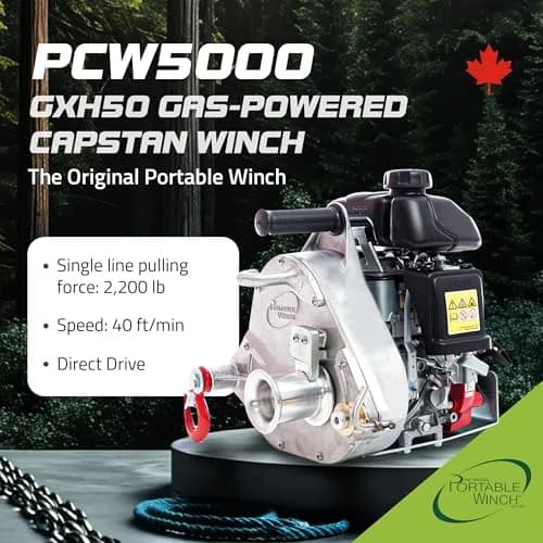 Portable Winch PCW5000 Gas Capstan Winch 35 lbs | 2,200 lbs Capacity, Honda GXH50 Engine, Unlimited Distance thumbnail 2