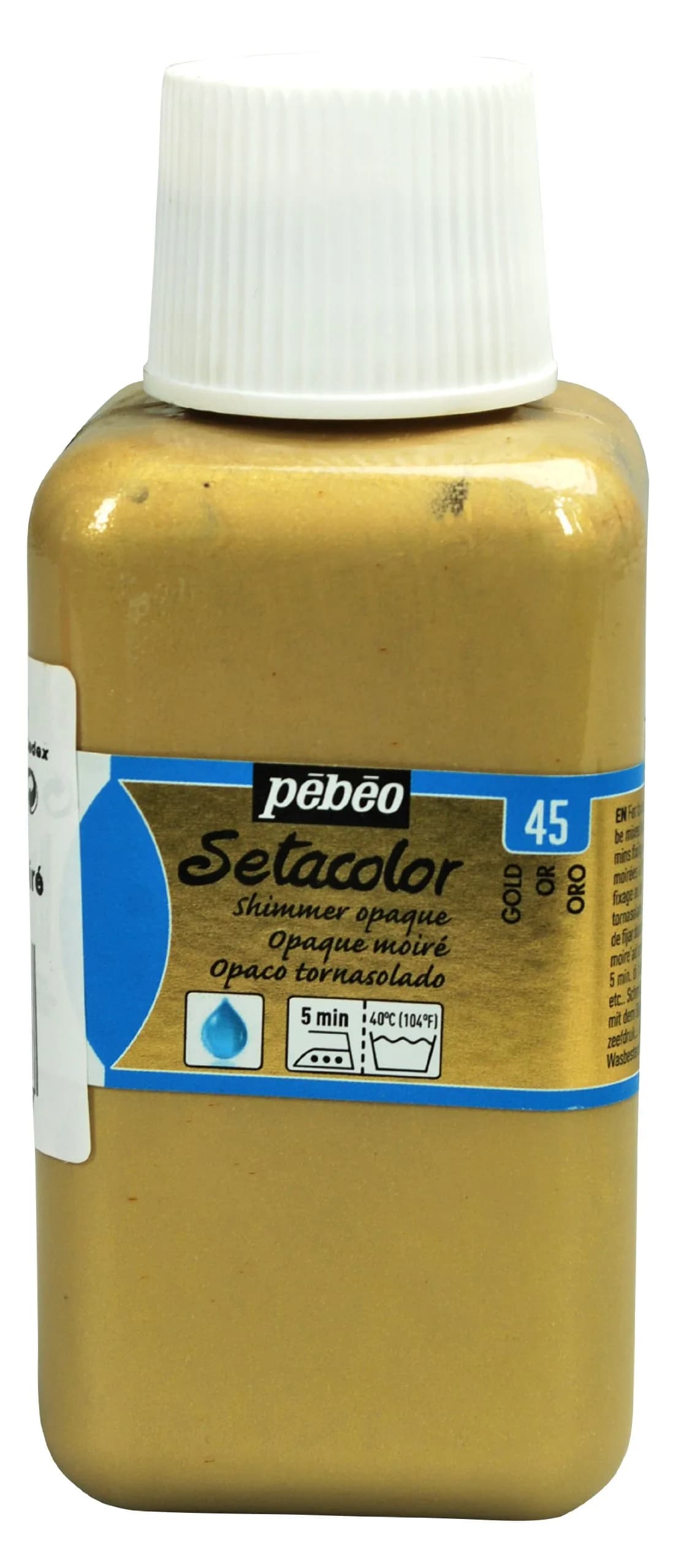 Pebeo Setacolor Opaque Fabric Paint 250ml Bottle | Vibrant, Water-Resistant, Fixes with Iron or Oven — Shimmer Gold