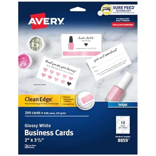Avery Clean Edge Printable Business Cards 200 Cards (2" x 3.5") | Sure Feed Technology for Inkjet Printers thumbnail 1