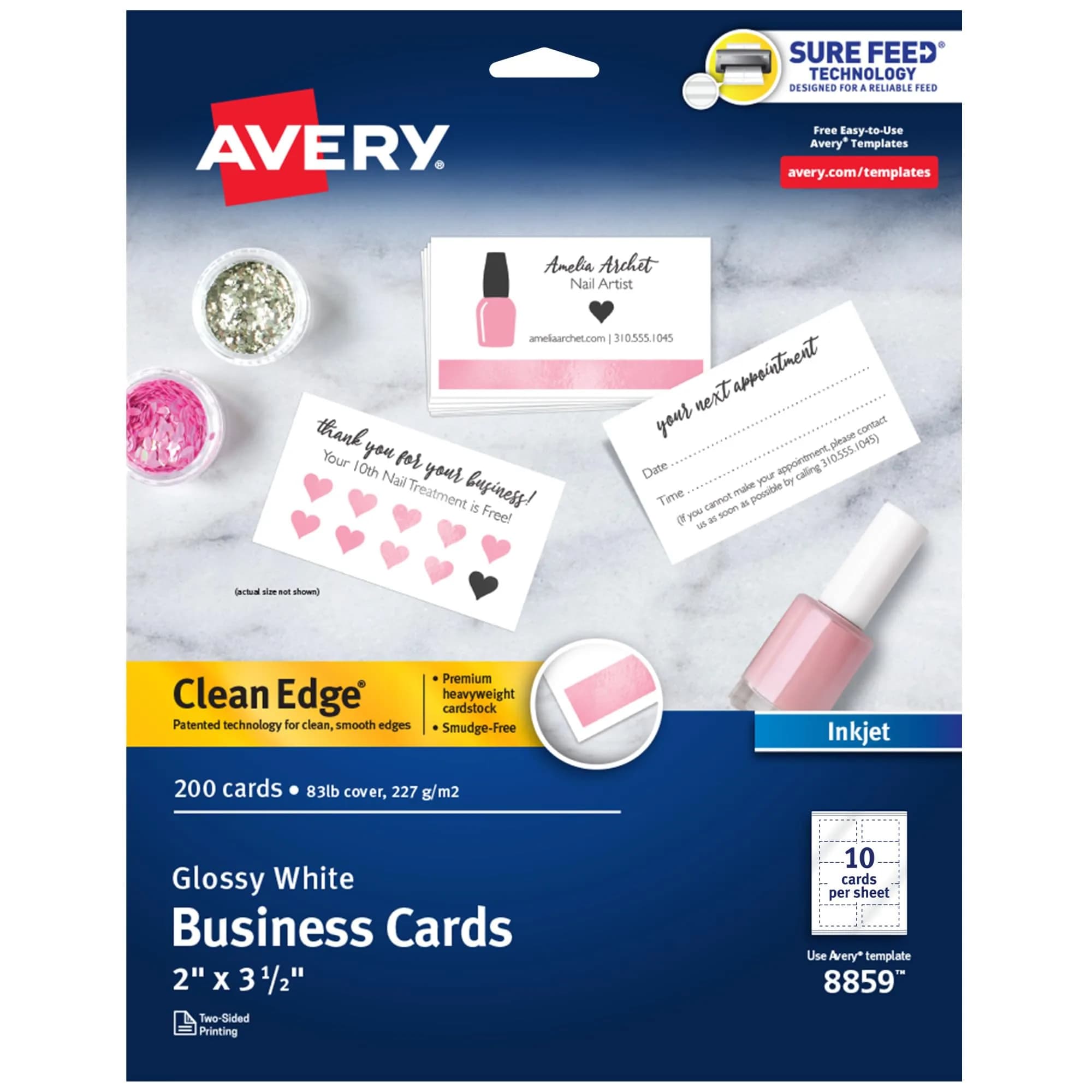 Avery Clean Edge Printable Business Cards 200 Cards (2" x 3.5") | Sure Feed Technology for Inkjet Printers