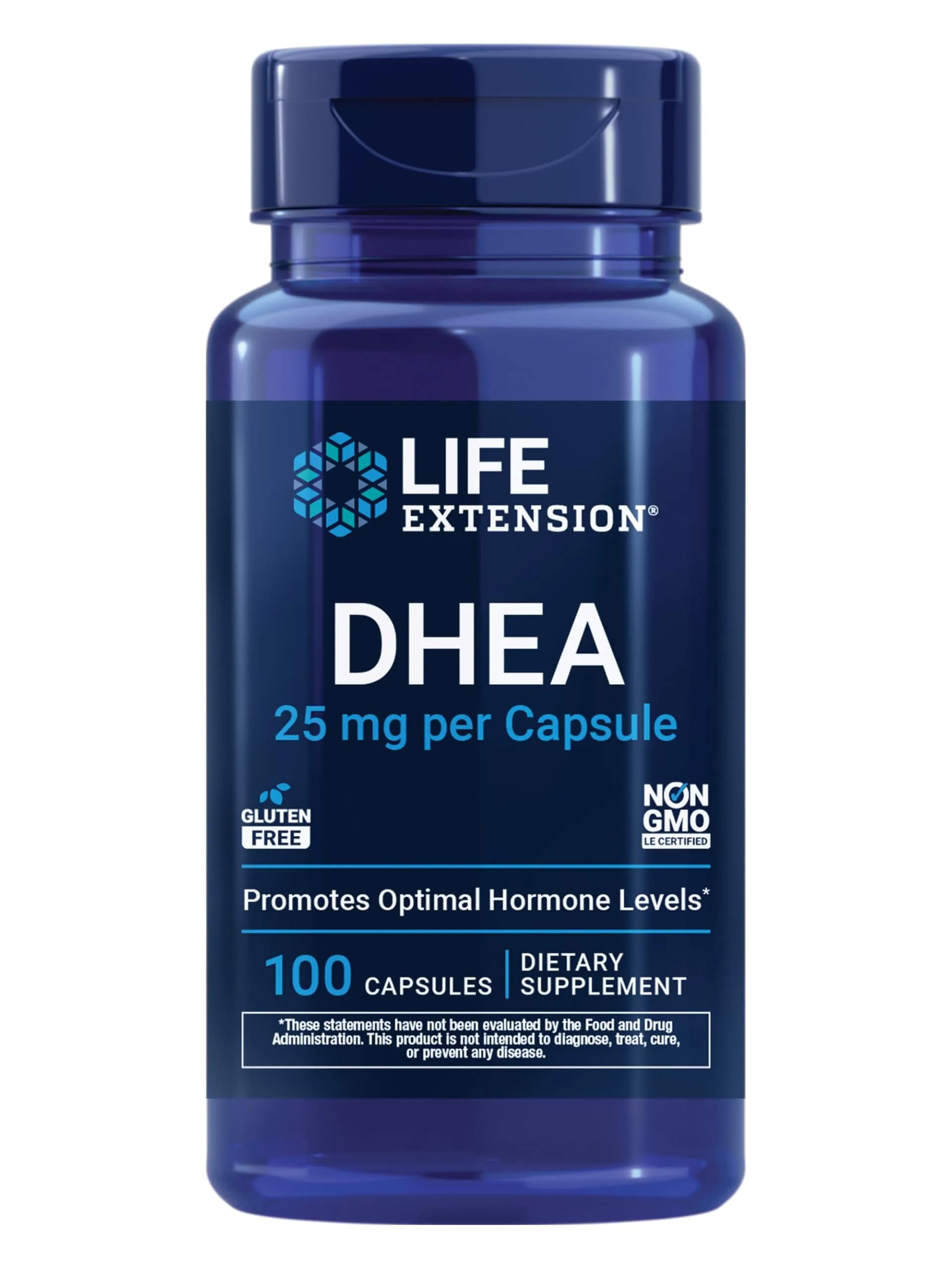 Life Extension DHEA 25 mg | Hormone Balance, 100 Capsules, Gluten-Free — Off White