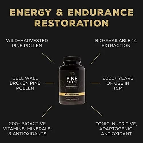 Surthrival Pine Pollen Powder Capsules 180 Count | Energy & Endurance Support thumbnail 2