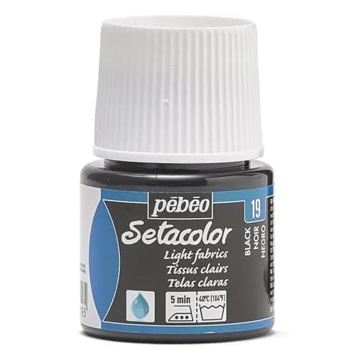 Pebeo Setacolor Light Fabrics Paint Black 45ml (1.52 Fl Oz) | ASTM D-4236 Certified Fabric Dye thumbnail 1
