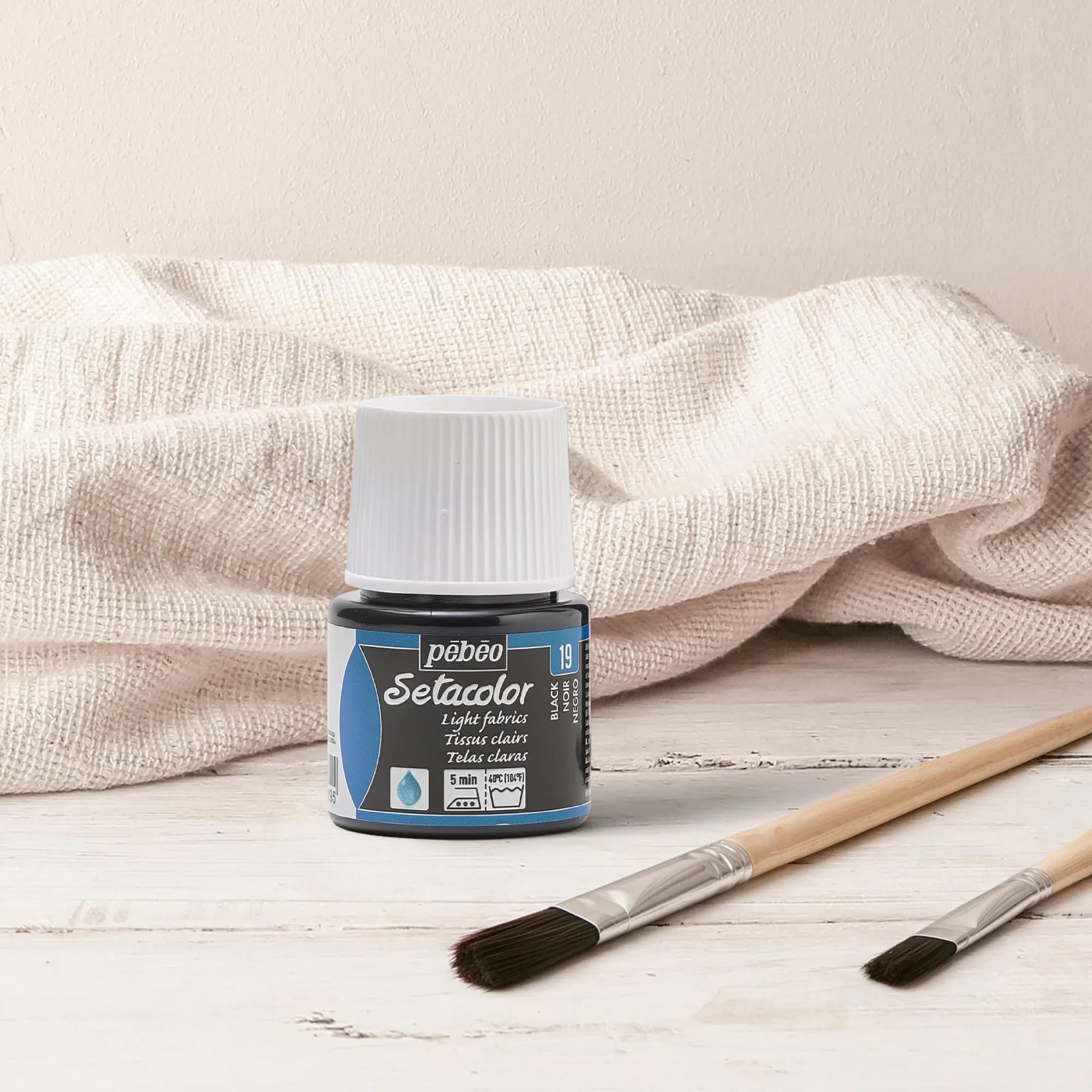 Pebeo Setacolor Light Fabrics Paint Black 45ml (1.52 Fl Oz) | ASTM D-4236 Certified Fabric Dye - view 2