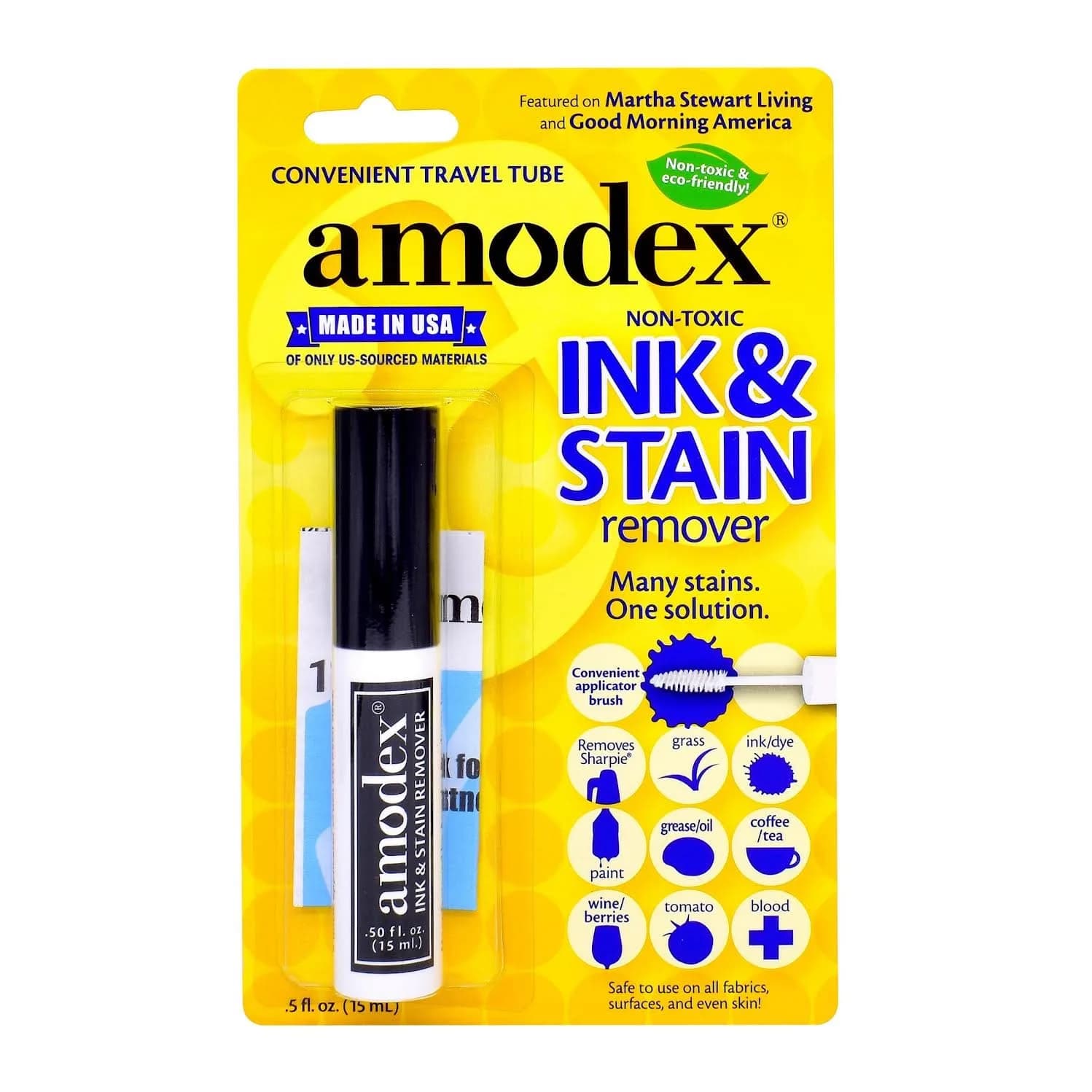 Amodex Ink & Stain Remover 30ml (1 Fl Oz) | Tough Stain Removal for Fabrics, Skin & Surfaces — 0.5 Fl Oz