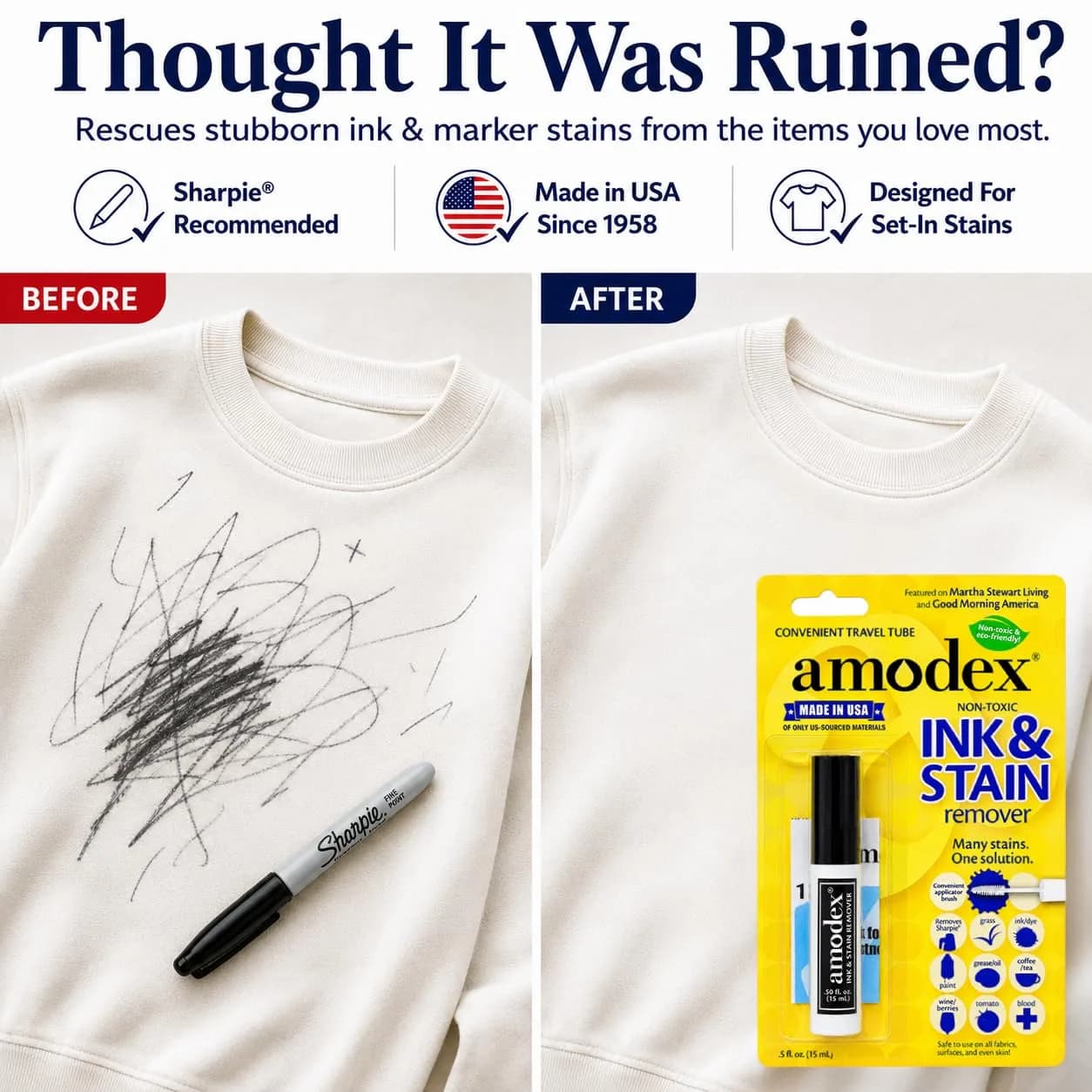 Amodex Ink & Stain Remover Traveler 0.5oz Bottle with Built-in Brush thumbnail 2