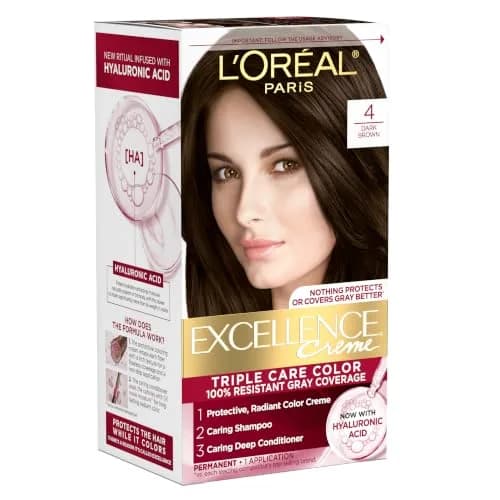 L'Oreal Paris Excellence Crème Permanent Hair Dye Dark Brown 1 Kit | Triple Care Color with Hyaluronic Acid for 100% Gray Coverage thumbnail 1