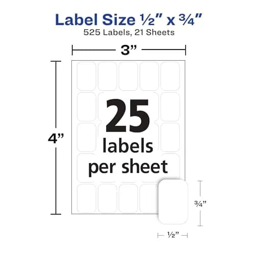 Avery Multi-Use Removable Labels 1/2" x 3/4" White 525 Labels | Easy Peel & Stick for Organization thumbnail 4