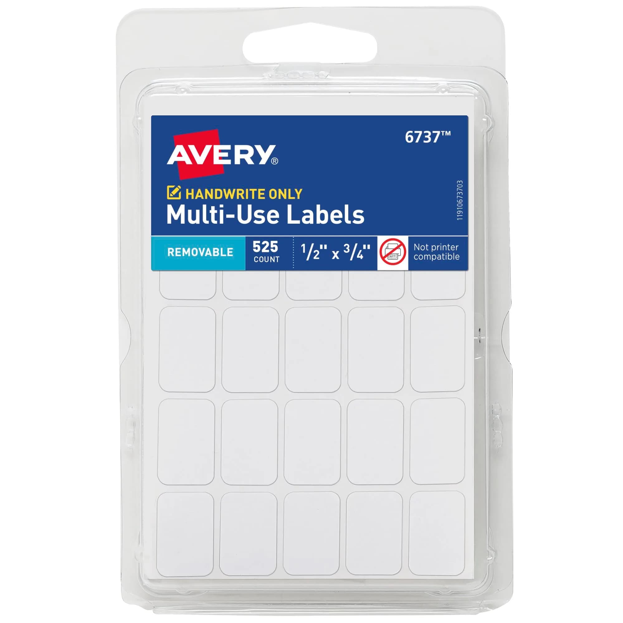 Avery Multi-Use Removable Labels 1/2" x 3/4" White 525 Labels | Easy Peel & Stick for Organization