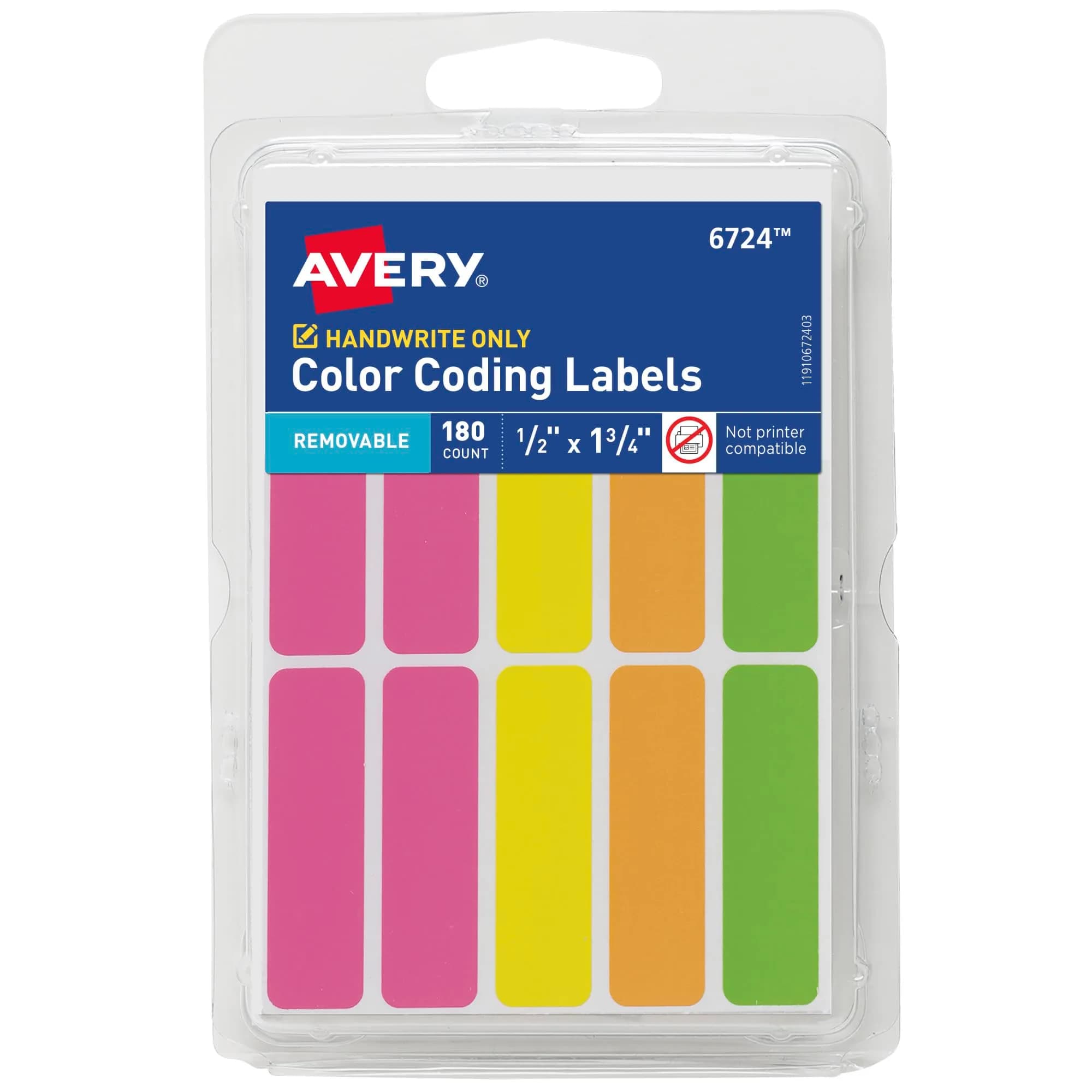 Avery Color-Coding Removable Labels 1/2" x 1-3/4" Assorted Neon Colors | Bright, Removable, Non-Printable Labels for Office & School