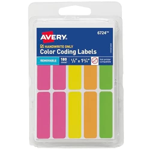 Avery Color-Coding Removable Labels 1/2" x 1-3/4" Assorted Neon Colors | Bright, Removable, Non-Printable Labels for Office & School thumbnail 1