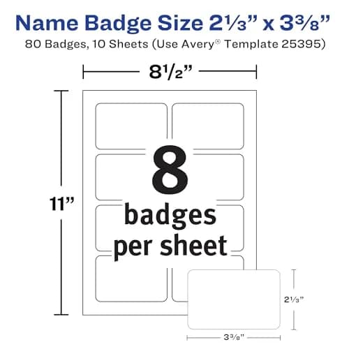 Avery Flexible Printable Name Tag Stickers 2-1/3" x 3-3/8" Matte White 80 Labels | Removable Adhesive for Events & Organization thumbnail 4