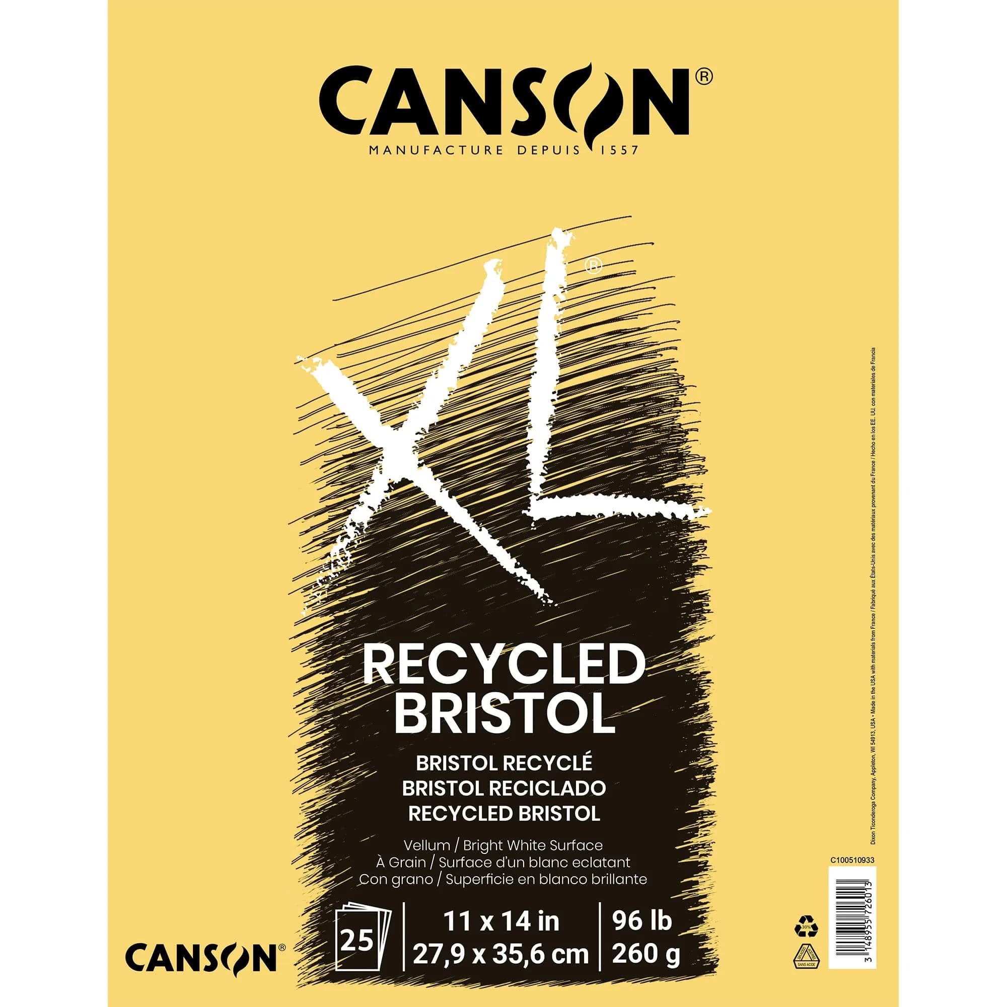 Canson XL Series Vellum Bristol Paper Pad 7x10 inches (25 Sheets, 100lb/260gsm) | Smooth Surface for Pencil, Pastel, Ink — 11x14