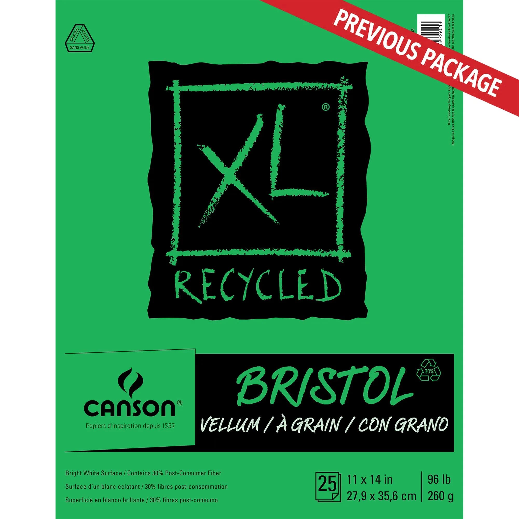 Canson XL Series Bristol Paper Pad, Recycled, Textured, 11x14 inch | 25 Sheets, 96lb/260gsm - view 2