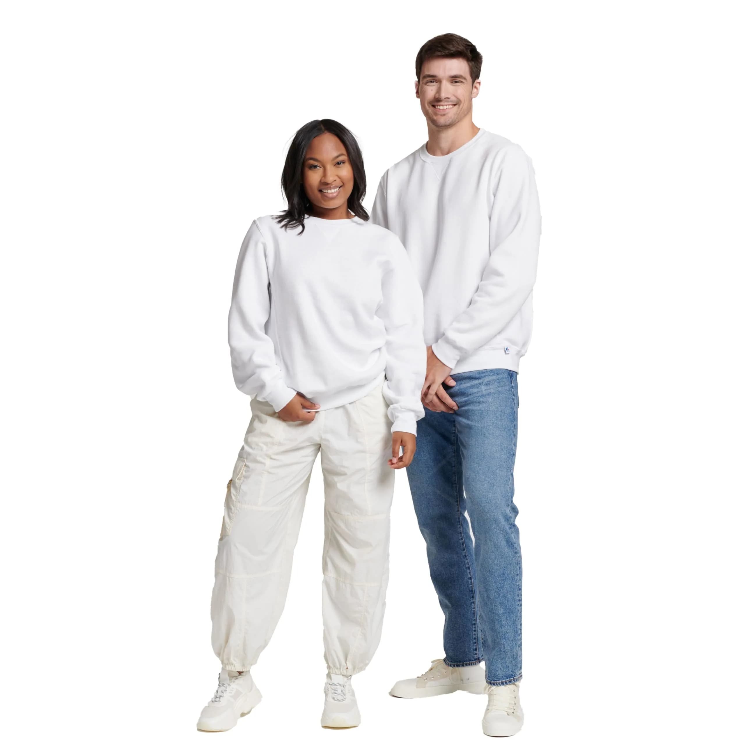 Russell Athletic Dri-Power Fleece Crew - White Large | Moisture Wicking, Warm & Durable
