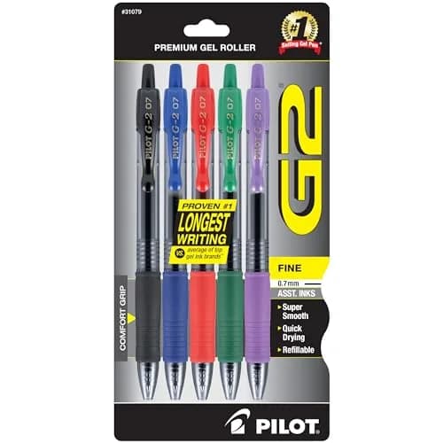 Pilot G2 Premium Gel Ink Rollerball Pens Fine Point 0.7mm Assorted Colors 5-Pack | Smooth Writing for Students & Office - main product image