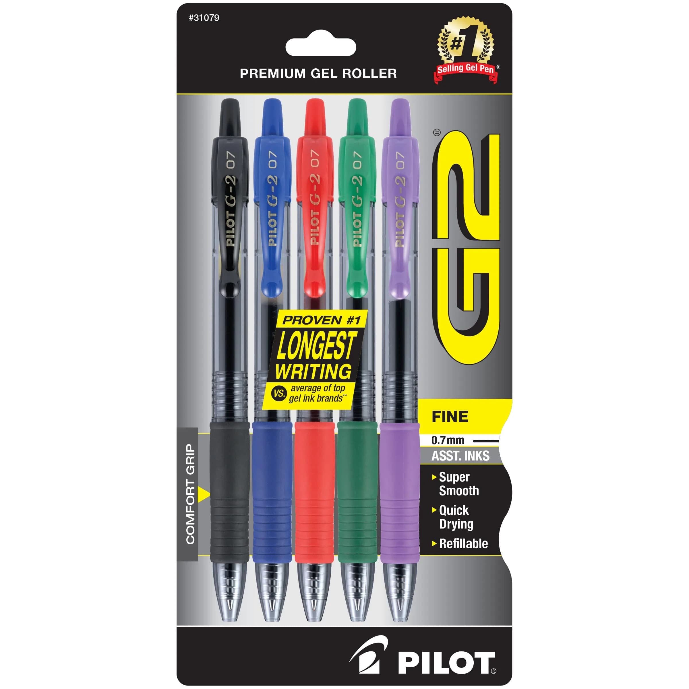 Pilot G2 Premium Gel Ink Rollerball Pens Fine Point 0.7mm Assorted Colors 5-Pack | Smooth Writing for Students & Office thumbnail 1