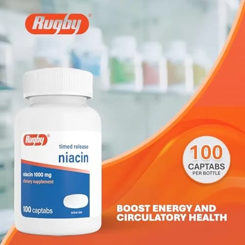 RUGBY LABORATORIES Timed-Release Niacin 1000mg | Supports Metabolism & Circulation thumbnail 2
