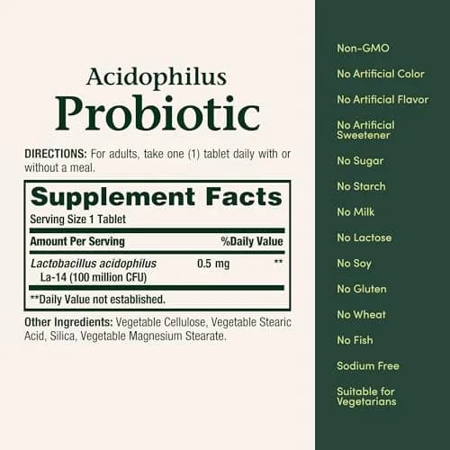 Nature's Bounty Acidophilus Probiotic Supplement Tablets 200 Count | Daily Digestive & Immune Support thumbnail 5
