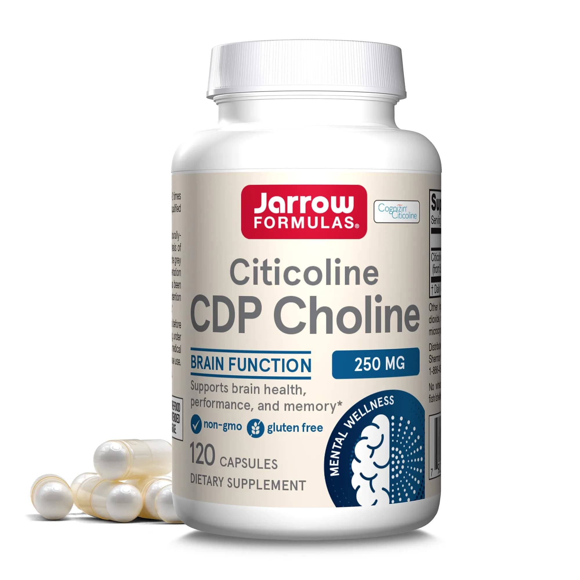 Jarrow Formulas Citicoline CDP Choline 250 mg Capsules | Brain Health Support, Memory Support, Cognitive Performance, Vegan-Friendly (120 Count) - main product image
