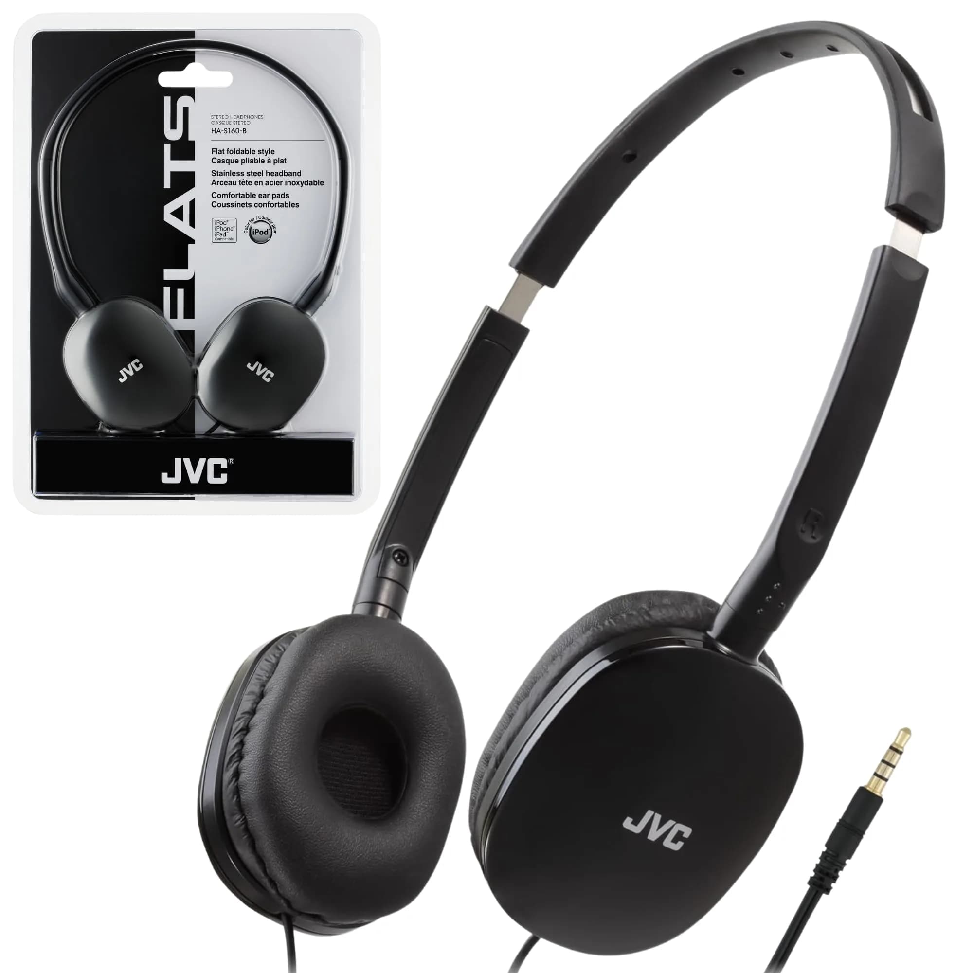 JVC Flats Foldable On-Ear Headphones - Black, No Mic - main product image