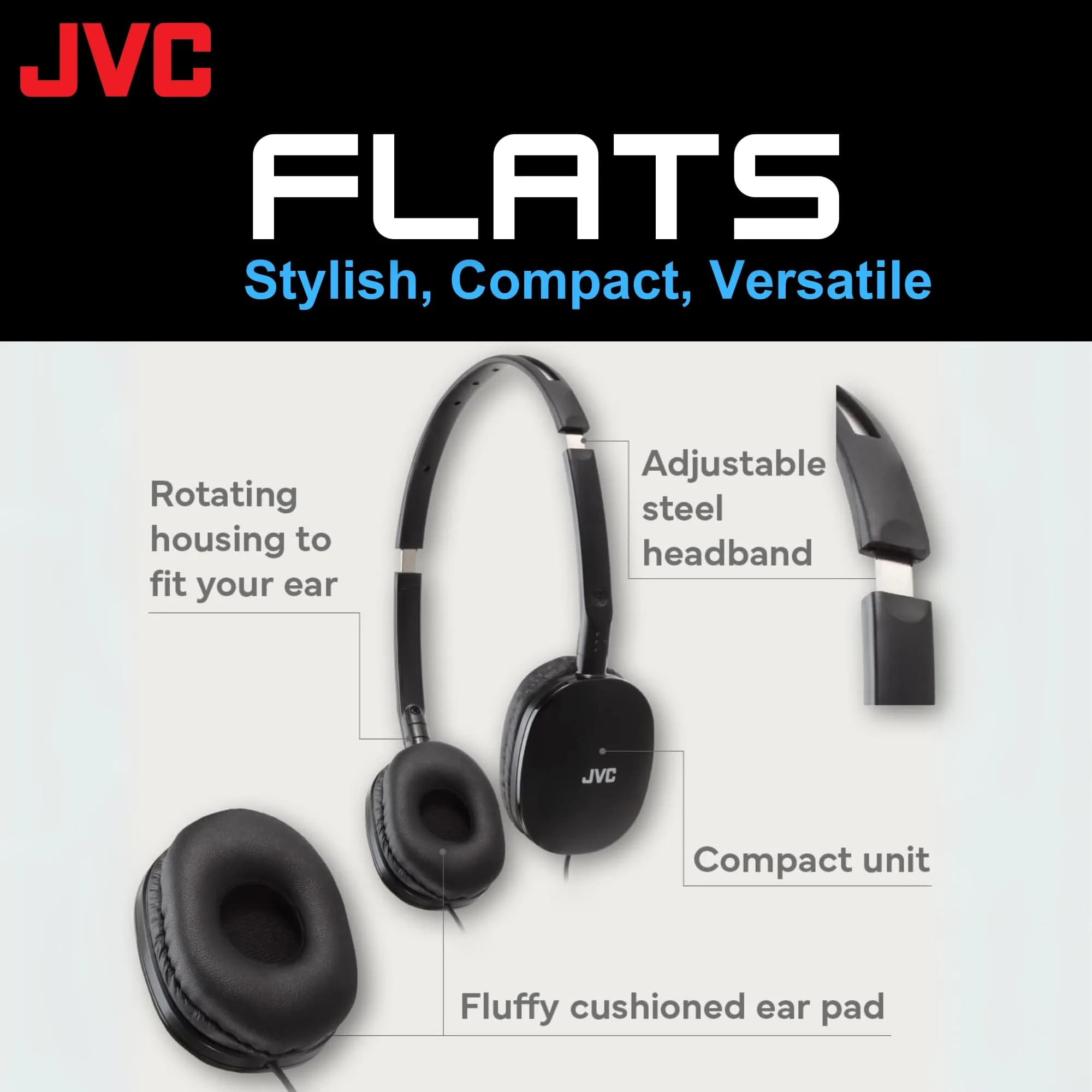 JVC Flats Foldable On-Ear Headphones - Black, No Mic - view 2