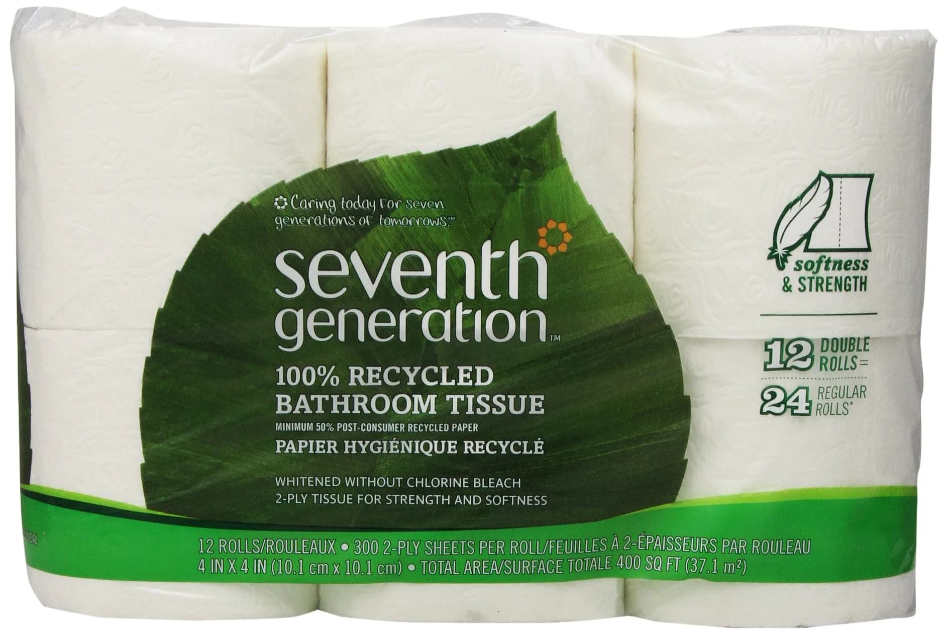 Seventh Generation Bathroom Tissue 12 pk | Chlorine-Free, Eco-Friendly, 2-Ply, White