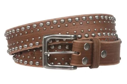 Beltiscool 1 1/2" Snap on Antique Silver Leather Belt, Tan | Vintage Casual Accessory thumbnail 2
